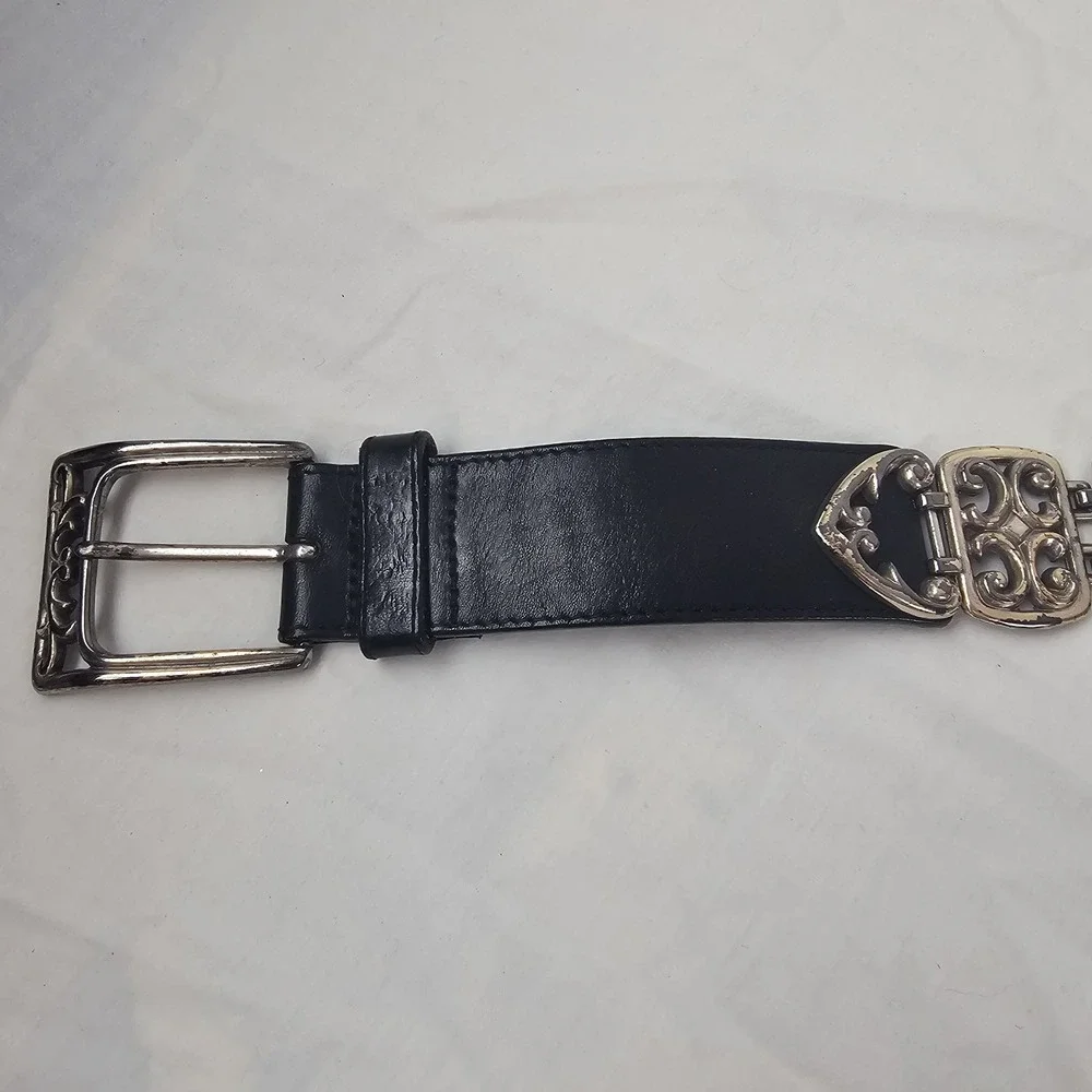 Gap Womens Belt S Black Leather Silver Panel Boho Gladiator Celtic Square Metal
